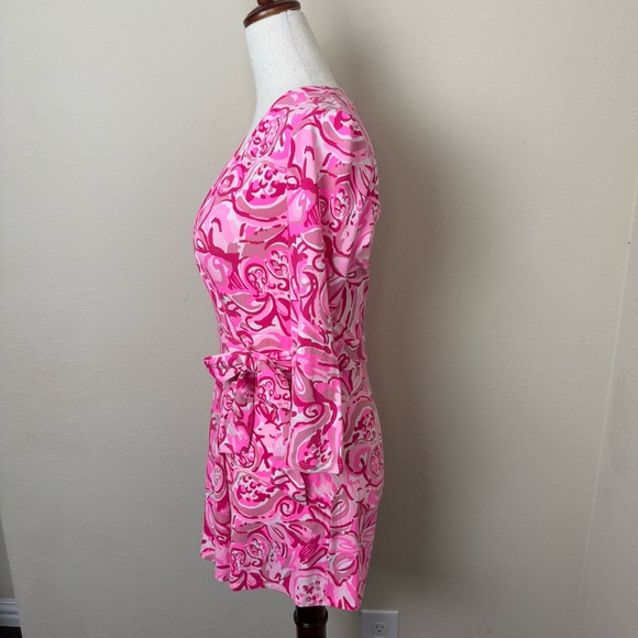 Lilly Pulitzer Karlie Wrap Romper in Pink Pout‎ Mango Salsa - Picture 8 of 13